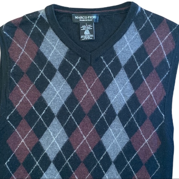 VTG Marco Fiori Italy 💯% Merino Pure Wool Argyle Dark Academia Sweater Vest - Picture 2 of 3